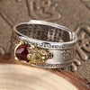 Tahi Silver Fengshui Pixiu Red Garnet Stone Mantra Wealth Ring